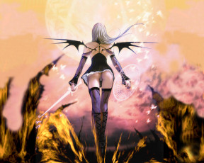 Картинка аниме angels demons девушка крылья демон меч оружие