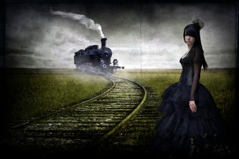 Картинка фэнтези девушки паровоз черное платье