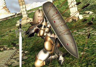 Картинка 3д+графика амазонки+ amazon щит стрелы меч девушка