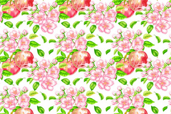 Картинка рисованное цветы листья фрукты плоды яблоки