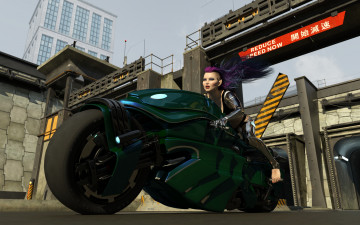 Картинка 3д+графика фантазия+ fantasy мотоцикл фон девушка взгляд