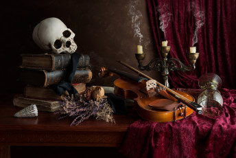 обоя музыка, -музыкальные инструменты, череп, скрипка