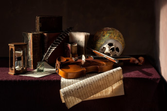 обоя музыка, -музыкальные инструменты, череп, скрипка