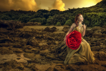 Картинка девушки -unsort+ азиатки природа платье азиатка роза модель цветок девушка