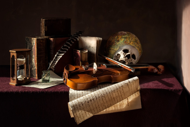 Обои картинки фото музыка, -музыкальные инструменты, череп, скрипка