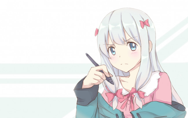 Обои картинки фото аниме, eromanga-sensei, девушка, фон, взгляд