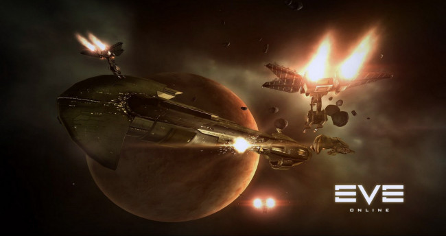 Обои картинки фото видео игры, eve online, космос, планета, бой, корабли