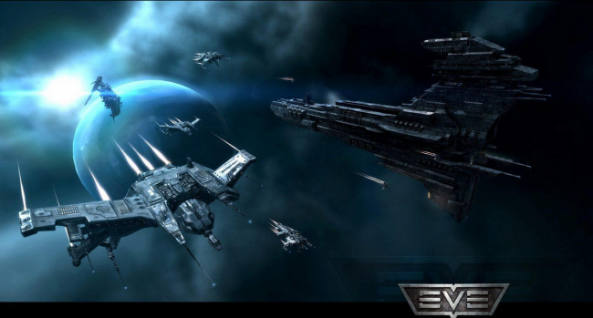 Обои картинки фото видео игры, eve online, космос, корабли, планета