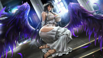 обоя повелитель, аниме, overlord, девушка, демоница, взгляд, крылья, albedo