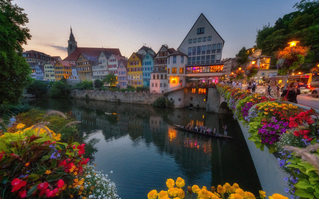 Обои картинки фото tubingen, baden-wurttemberg, germany, города, - огни ночного города