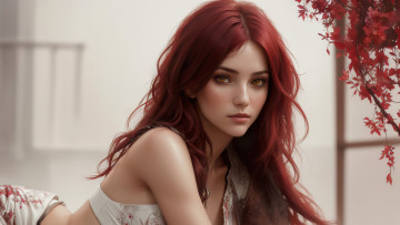 Картинка красотка 3д+графика люди+ people girl fantasy red hair art digital stable diffusion