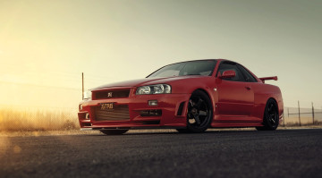 обоя nissan skyline, автомобили, nissan, datsun, красный, шоссе, закат