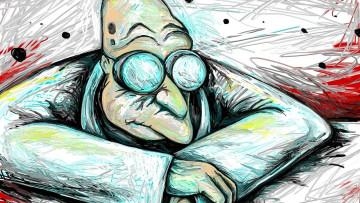 обоя futurama, рисованное, кино,  мультфильмы, профессор, очки, халат