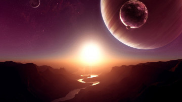Картинка 3д графика atmosphere mood атмосфера настроения закат скалы каньон звезды река