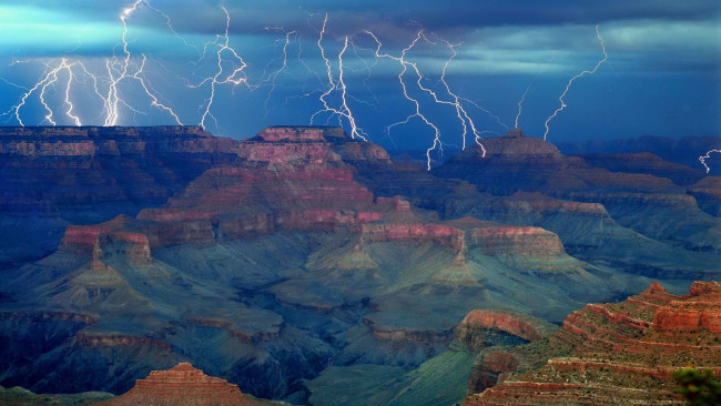 Обои картинки фото grand, canyon, природа, молния, гроза, каньон, молнии, сша