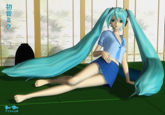 Картинка 3д графика anime аниме девушка волосы синий