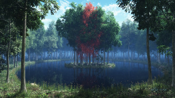 Картинка 3д графика nature landscape природа озеро лес