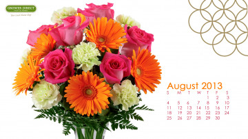обоя календари, цветы, розы, герберы, гвоздики, букет
