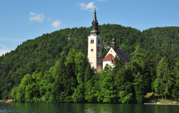 Картинка города блед словения церковь деревья остров