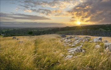 Картинка ingleton england природа восходы закаты англия трава камни закат пейзаж