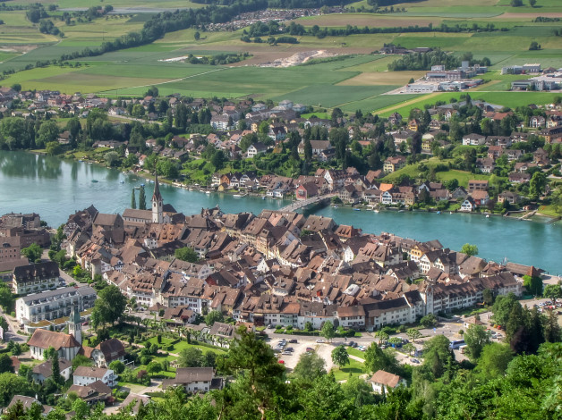 Обои картинки фото швейцария, штайн, ам, райн, города, панорамы, панорама, река, дома