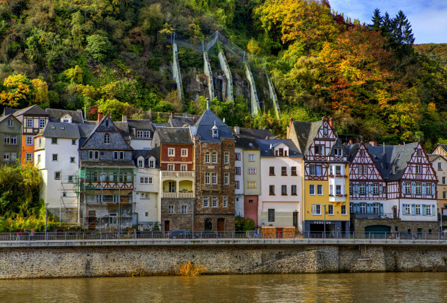 Обои картинки фото города, кохем, германия, горы, река, дома