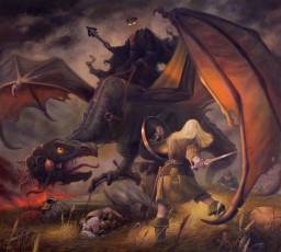 Картинка фэнтези драконы дракон призрак воины сражение