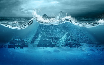 Картинка фэнтези фотоарт океан катастрофа пирамиды apocalypse armageddon storm tsunami wave ocean sea fantastic egypt pyramid апокалипсис