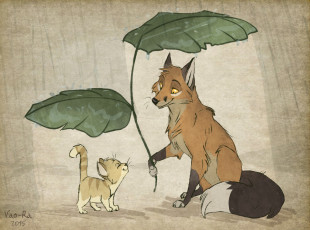 Картинка рисованное животные кот лис