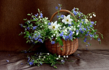 Картинка цветы разные+вместе букет вероника весна ландыши нарциссы натюрморт полевые