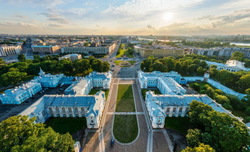 обоя смольный монастырь,  санкт-петербург, города, санкт-петербург,  петергоф , россия, панорама, здания, парк