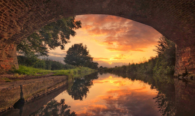 Обои картинки фото природа, восходы, закаты, река, мост