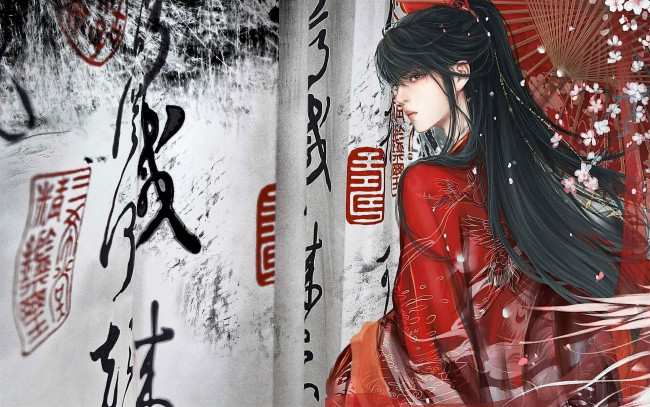 Обои картинки фото аниме, mo dao zu shi, вэй, усянь, зонт, ткань