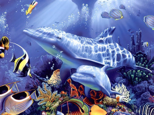 Картинка 295259 рисованное животные +дельфины морские обитатели