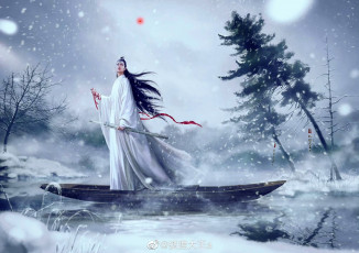Картинка рисованное кино +мультфильмы лань ванцзи лодка зима снег