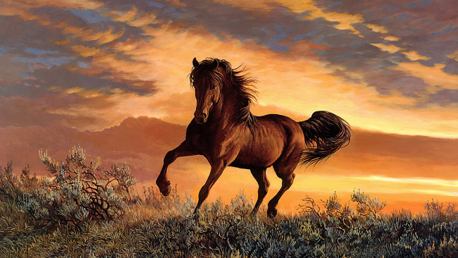 Обои картинки фото 295271, рисованное, животные,  лошади, лошадь