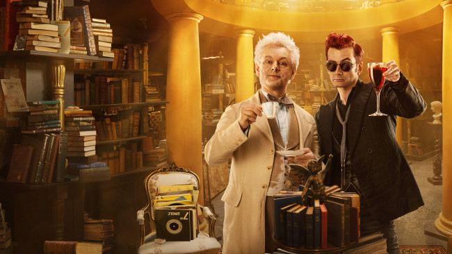 Обои картинки фото good omens , сериал 2019 – , кино фильмы, good omens, благие, знамения, сериал, amazon, prime, video, фэнтези, комедия, michael, sheen, aziraphale, david, tennant, crowley