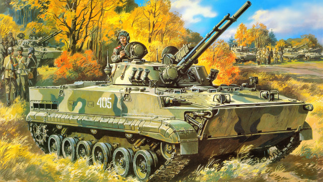 Обои картинки фото рисованное, армия, техника, солдаты, осень