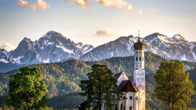 Обои картинки фото st,  coloman church, schwangau, bavarian alps, города, - католические соборы,  костелы,  аббатства, coloman, church, bavarian, alps