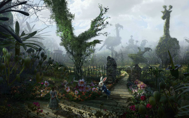 Обои картинки фото кино фильмы, alice in wonderland, алиса, кролик, сад