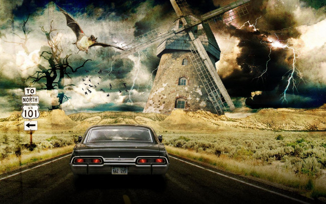 Обои картинки фото supernatural, chevrolet, impala, 1967, кино, фильмы