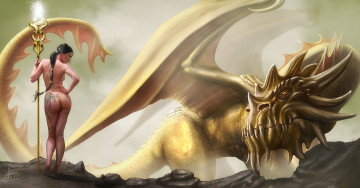 Картинка фэнтези красавицы чудовища дракон девушка