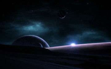 Картинка космос арт туманность звезды восход планеты