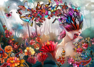 Картинка разное компьютерный дизайн девушка цветы бабочки