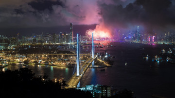 Картинка города гонконг китай огни ночного