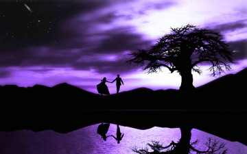Картинка 3д графика atmosphere mood атмосфера настроения фигуры ночь дерево небо звезды