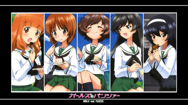 Обои картинки фото girls, und, panzer, аниме, сок, пирожные, девушки