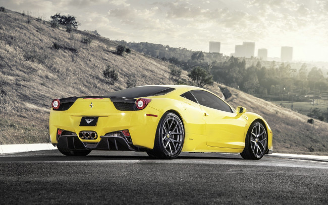 Обои картинки фото автомобили, ferrari, supercar, 458, yellow