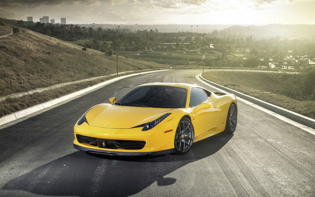 Обои картинки фото автомобили, ferrari, yellow, 458, supercar