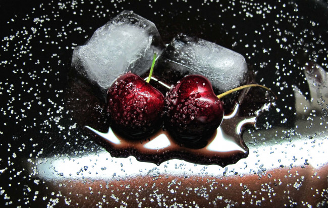 Обои картинки фото еда, вишня, черешня, сахар, лед